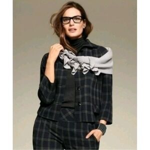 Cabi Womens 3551 Connery Short Jacket Blazer Medium Navy Plaid 3/4 Sleeve Career